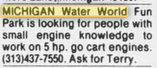 Michigan WaterWorld - July 10 1985 Help Wanted Ad From The Park